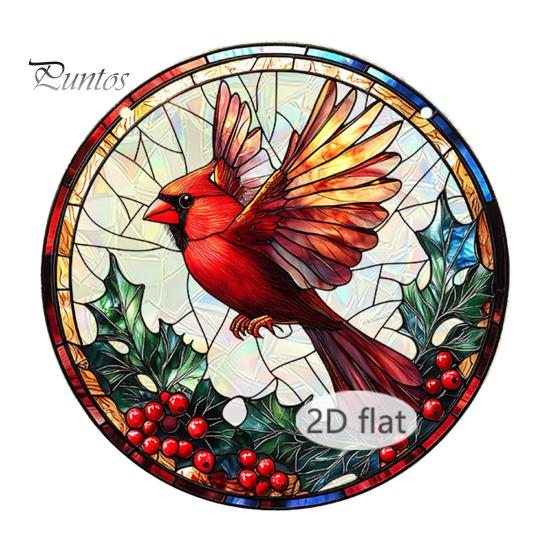 Holiday Hanging Art for Windows Christmas Acrylic Window Decor, 2D Holographic Stained Glass Double Sided Festive Ornament with Metal Chain,