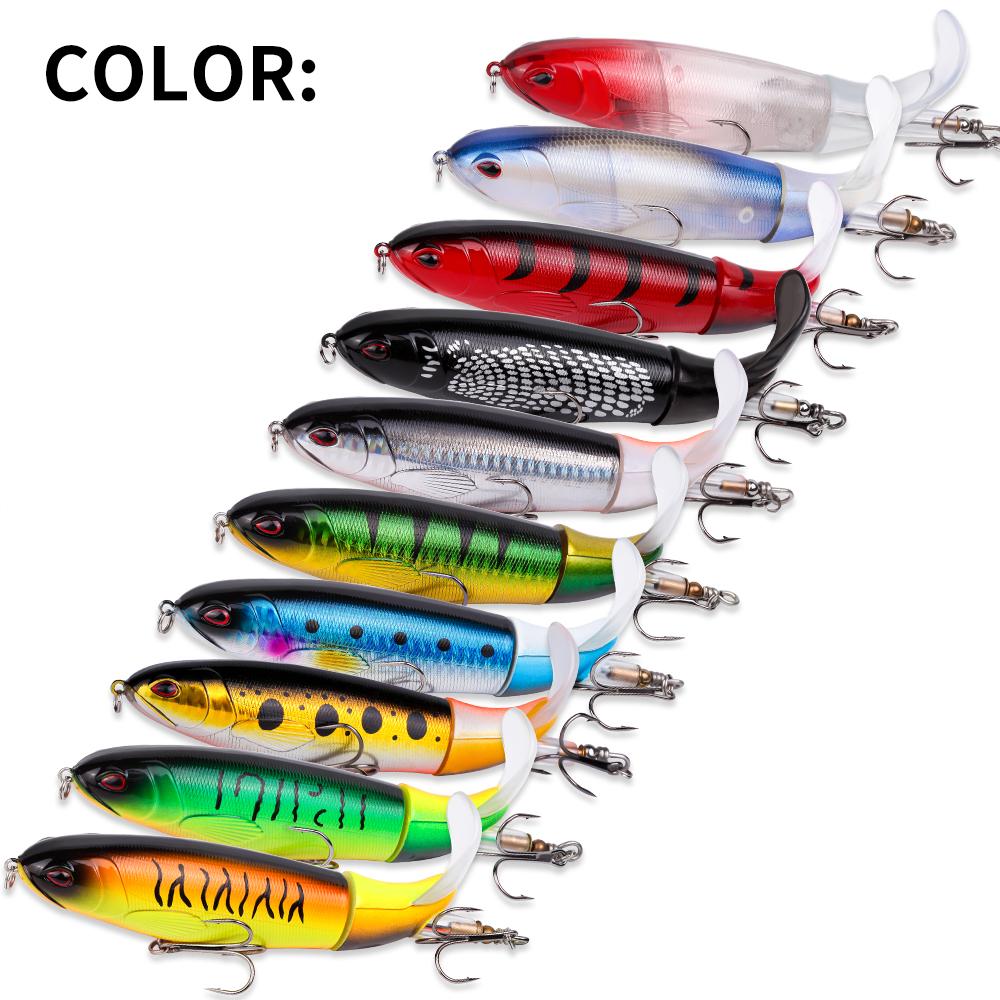 10Pcs 13g/100mm Whopper Fishing Lure for Bass Popper Top Water Fishing Lures with Floating Rotating Tail Barb Treble Hooks Kit
