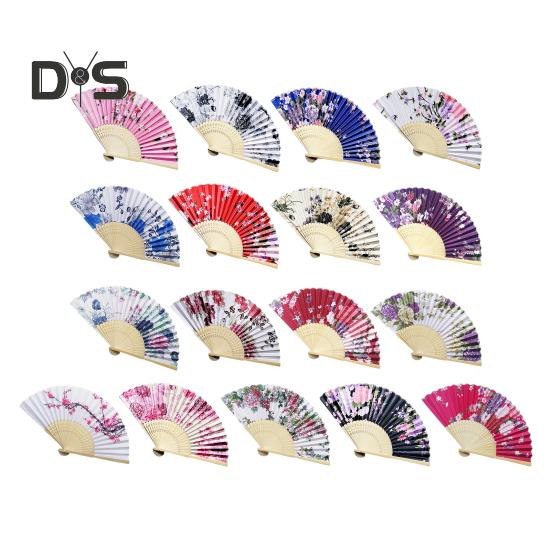 Faltfächer im japanischen Stil mit Blumenmotiv, tragbar, für den Sommer, Handventilator aus Bambus, Dekoration, Tanz-Requisiten, Party-Kostümzubehör
