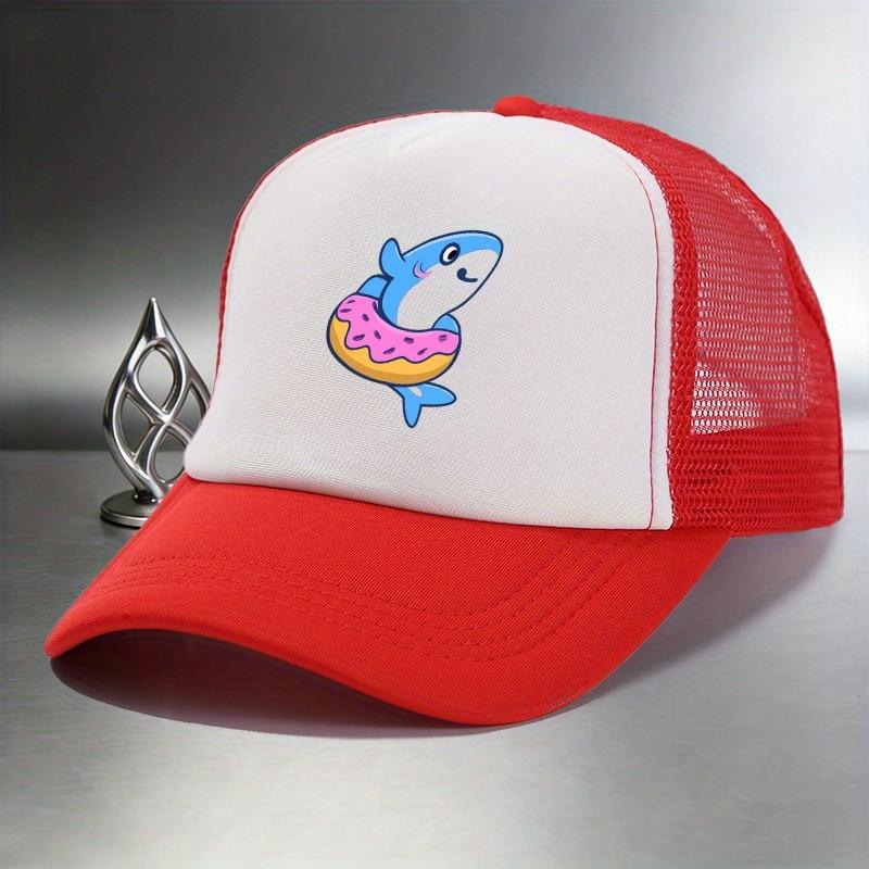 Shark Donut Print Trucker Hat Breathable Mesh Baseball Cap Casual Adjustable Summer Hat