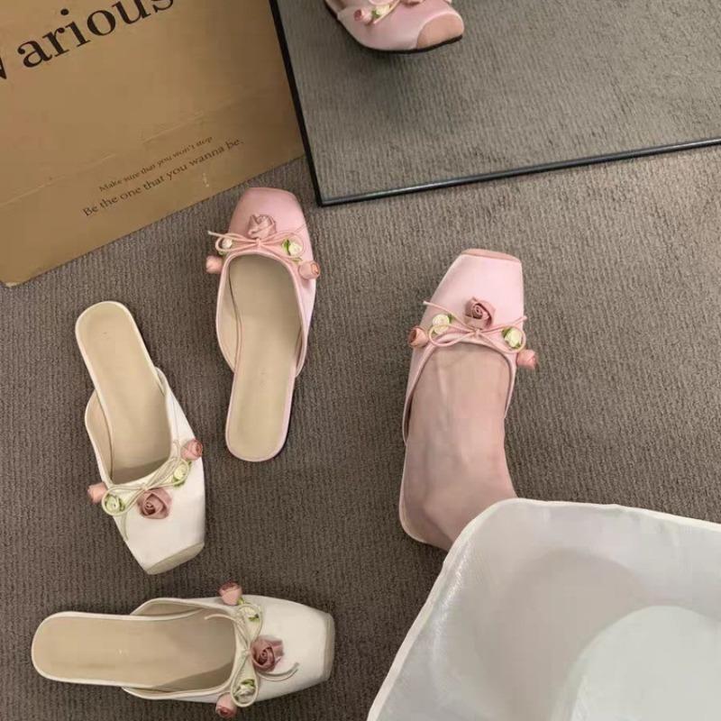 Fashion Hot Selling 2025 New Summer Square Toe Women Mules Slippers Fashion Slip On Slides Shoes Ladies Elegant Flats Sandalias Shoes