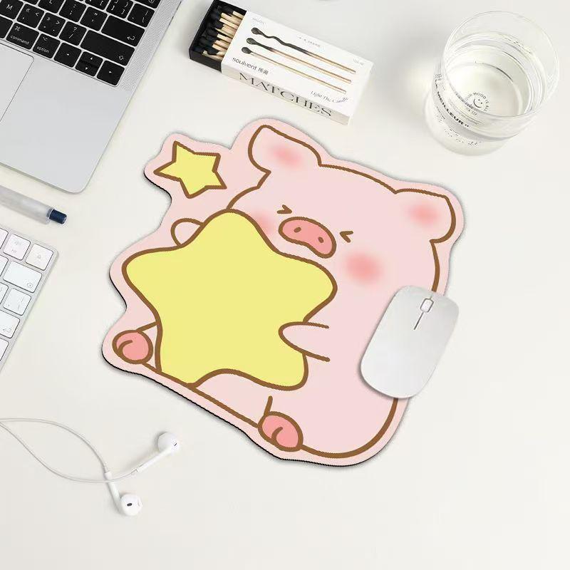 Creative Pink LuLu Pig Laptop Mouse Pad - Irregular, Non-slip, Wear-resistant, Easy-to-clean, Small Office Desk Mat