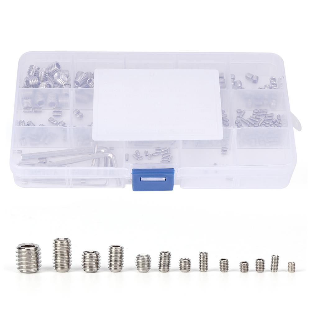 340Pcs Set Screw 304 Stainless Steel End Hex Adapter Machine 6 Wrench Hardware Parts