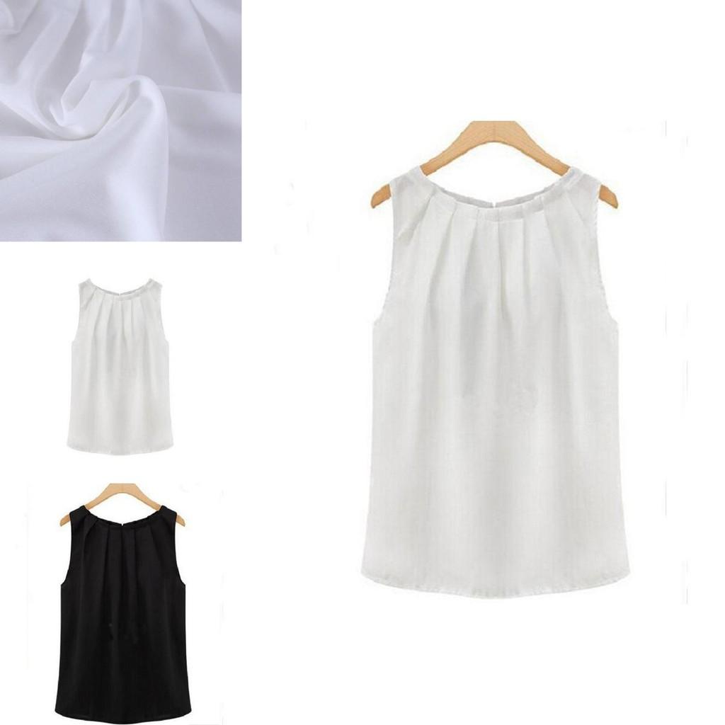 Chic Sleeveless Chiffon Tank Top Elegant Round Neck Pullover For Women