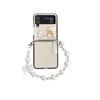 For Samsung Z Flip5 Flip Cover, ZFold4 Colorful Bead Handle Chain with Small Rabbit Heart Design