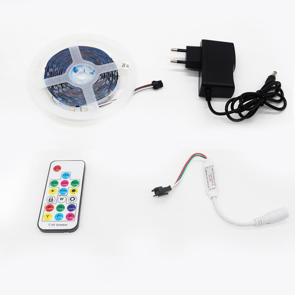 EU Colorful LED Strip Lights Kit 12V RGB 5050 Running Water Multicolor Decorative Ambient Lighting 17-Key RF Remote