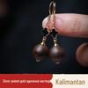Indonesian Kalimantan Agarwood Earrings: 12mm Grade, 925 Sterling Silver, Gold Plated Studs