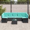 Garden Sofa Set with Cushions 8 pcs Black and Turquoise Poly Rattan