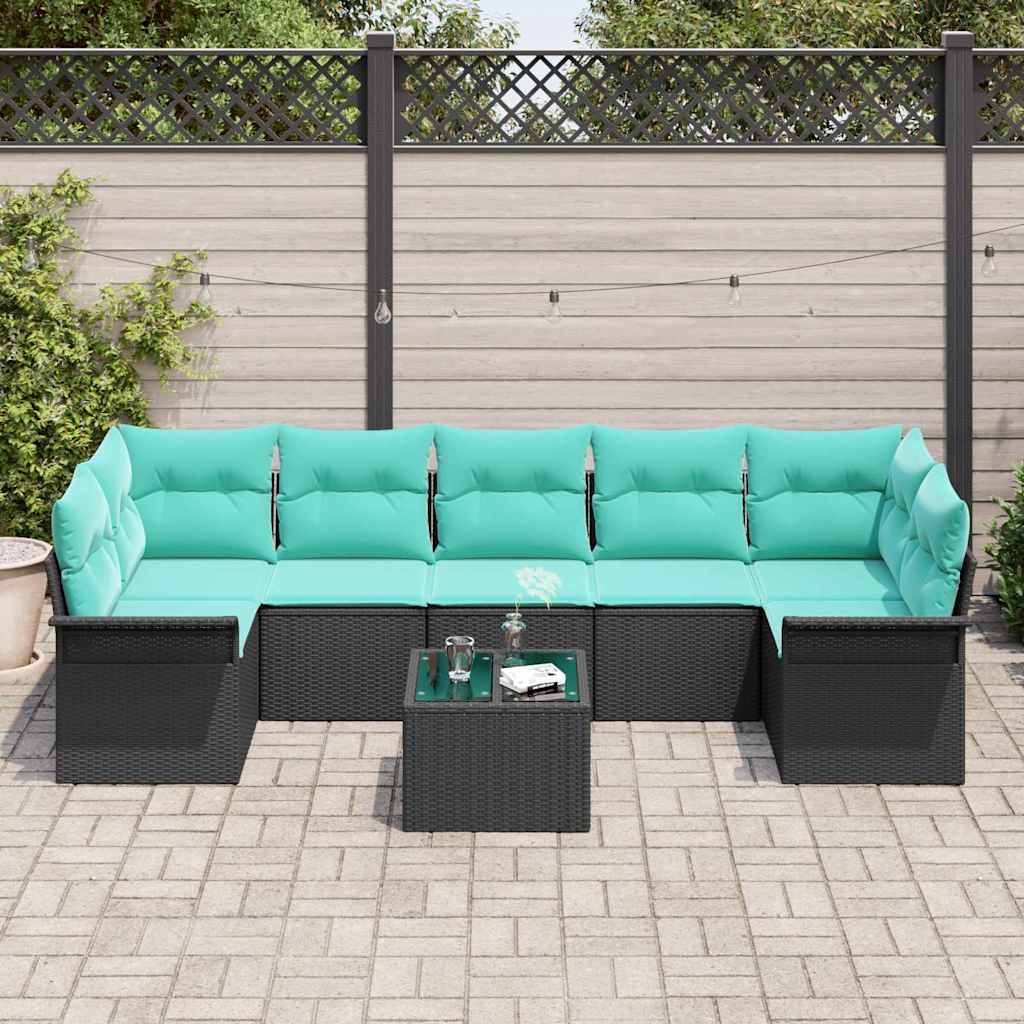 Garden Sofa Set with Cushions 8 pcs Black and Turquoise Poly Rattan