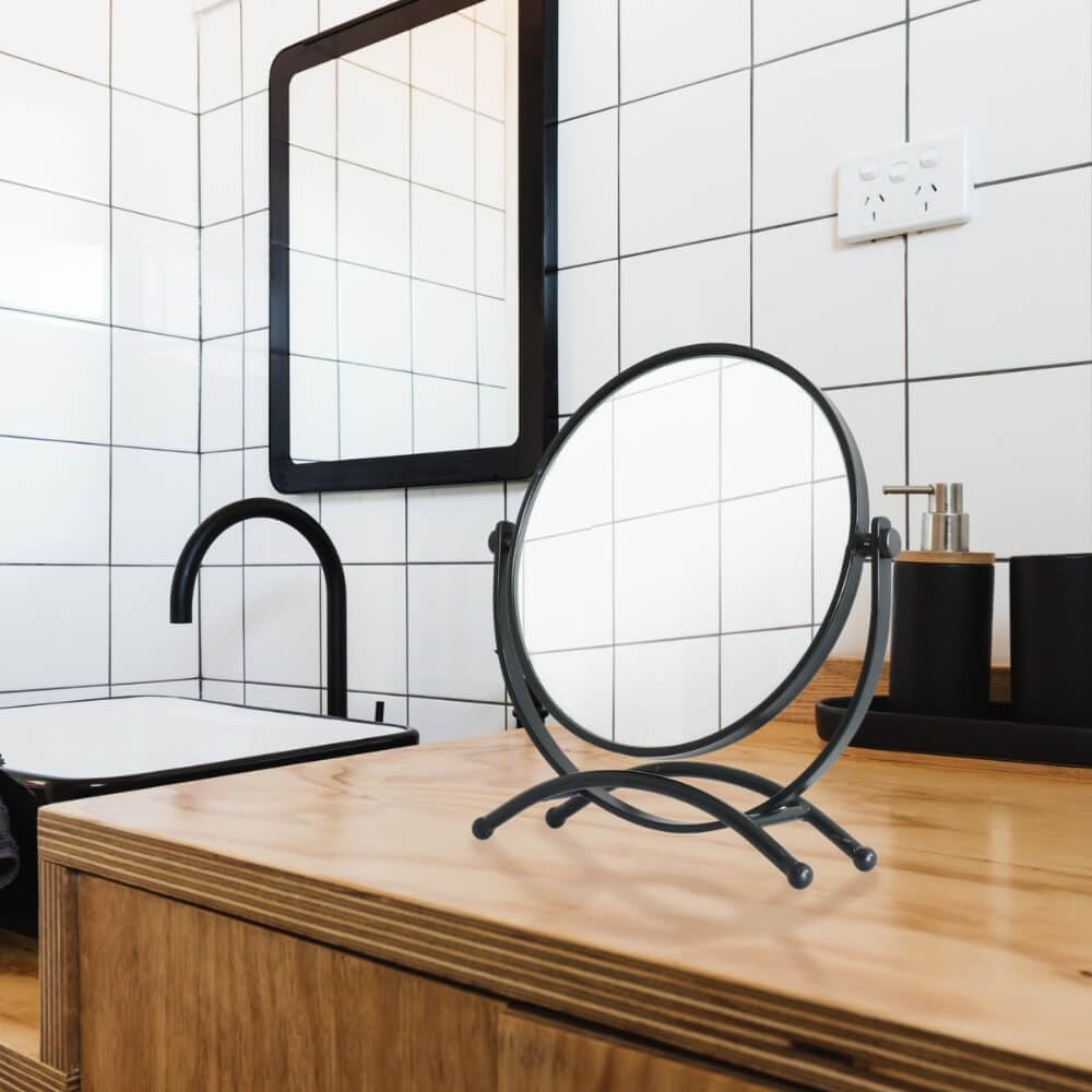 Tabletop Mirror 360 Degree Rotation Makeup Black Mirror Double-Sided Mirror,