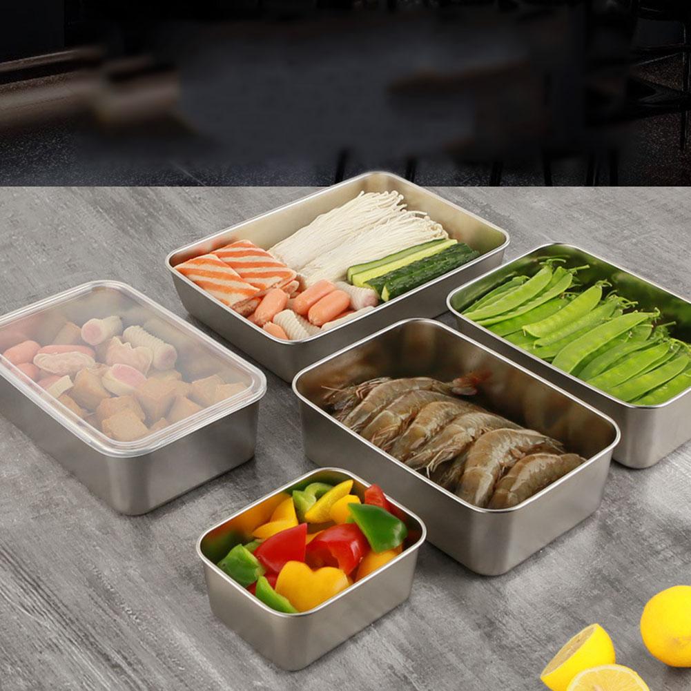 Cooking Utensils Stainless Steel Storage Box Stainless Steel 1Pcs Fresh Box Large Size With Plastic Cover Exquisite High Quality