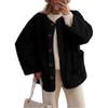 Women's Solid Color Collarless Casual Long Sleeved Button Down Plush Lamb Wool Jacket Jacket