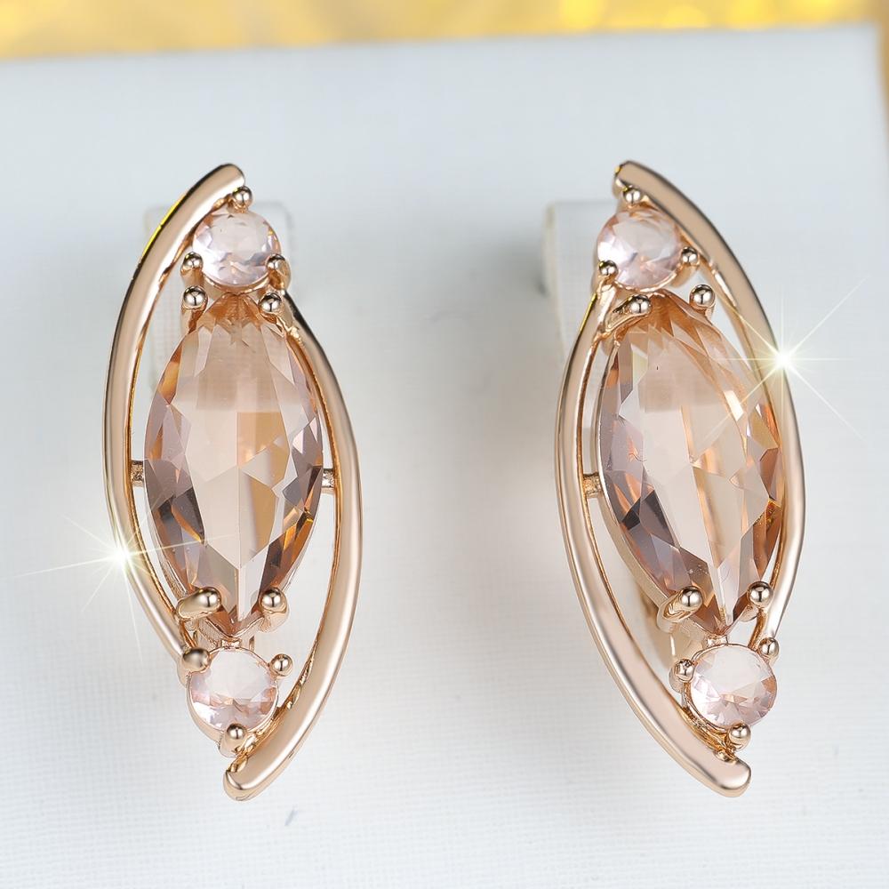 Luxury Marquise Cut Champagne Zircon Drop Earrings for Women Vintage Golden Wedding Jewelry
