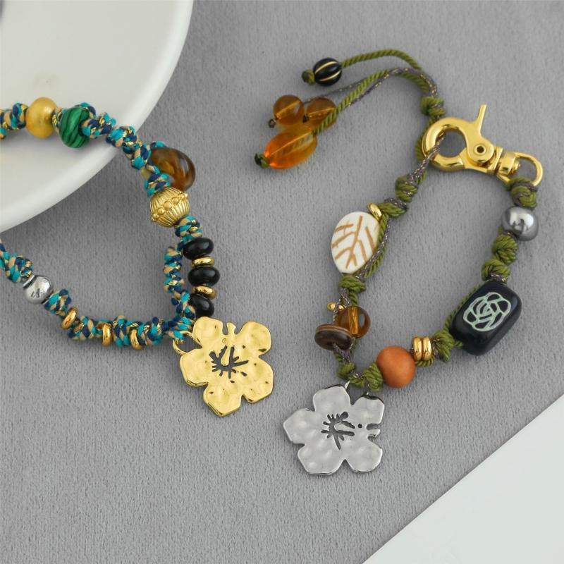 Hibiscus Beaded Keychain Bracelet Handwoven Hand Bangle Jewelry Tropical Inspired Everyday Wear Wrist Accessory