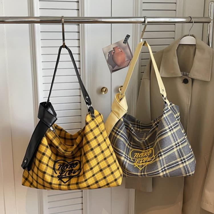 Bolsa tote xadrez feminina versátil bolsa de ombro