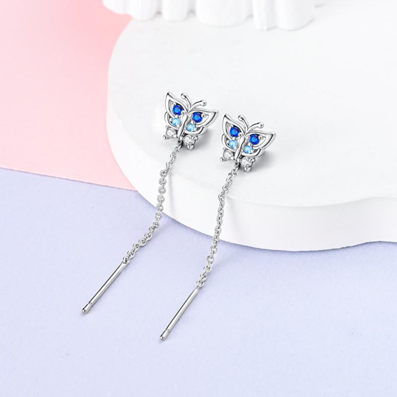 New Tassel Earrings 925 Silver Butterfly Snowflake Star Moon Tassel Ear Studs For Women Fine Engagement Birthday Jewelry Gifts