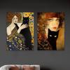 Gustav Klimt Frau und Katze Druck Poster Schwarze Katze Kunst Klimt Wandkunst Blumendruck Elegante Frau Leinwandbild Katzenkunst Dekor