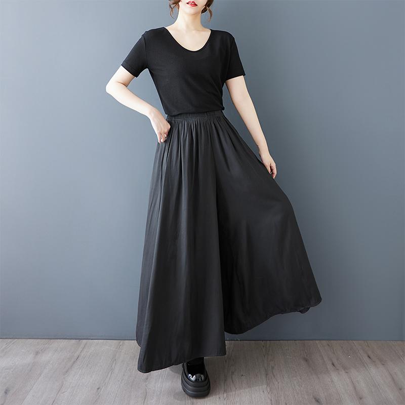 

Dimanaf Летние женские винтажные широкие брюки больших размеров с высокой талией, базовые эластичные брюки, свободные повседневные брюки, черные брюки One Size чёрный