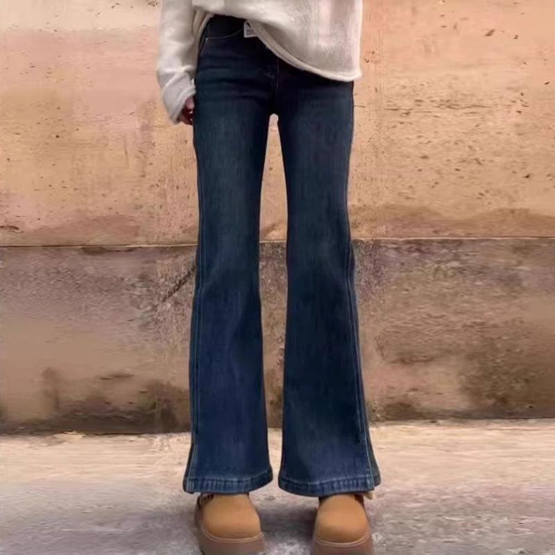 

Women s Blue Elastic Plus Size Micro Flare Jeans - Split Wide Leg, Straight Style 4XL синій