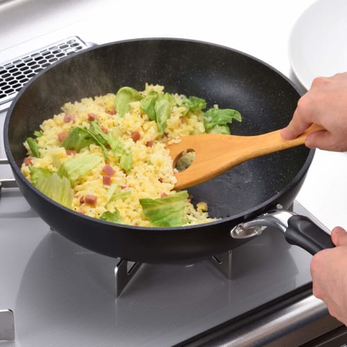 Wahei Freize Deep Frying Pan, 30cm for making plenty of food, also for boiled foods and fried rice, with back print, for gas fire use only