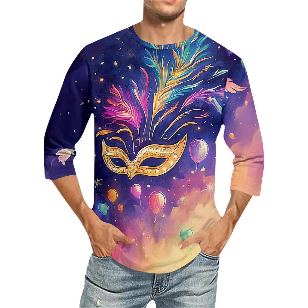 Carnival Print - Men's Round Neck Short Sleeve Top