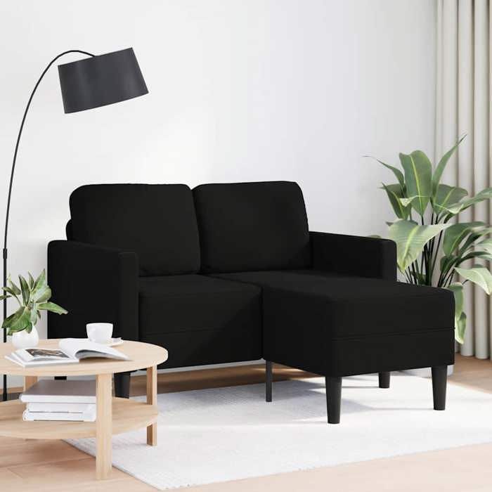 VidaXL Canapé 2 places avec méridienne en L noir 125 cm tissu, canapé 2 places de chambre, causeuse, canapé deux places, 4107063