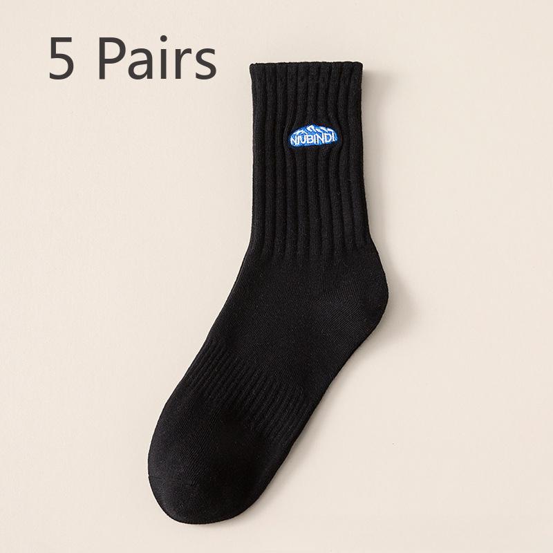 5 Pairs of Men's Autumn Anti Odor and Sweat Absorbing Sports Basketball Mid Top Socks