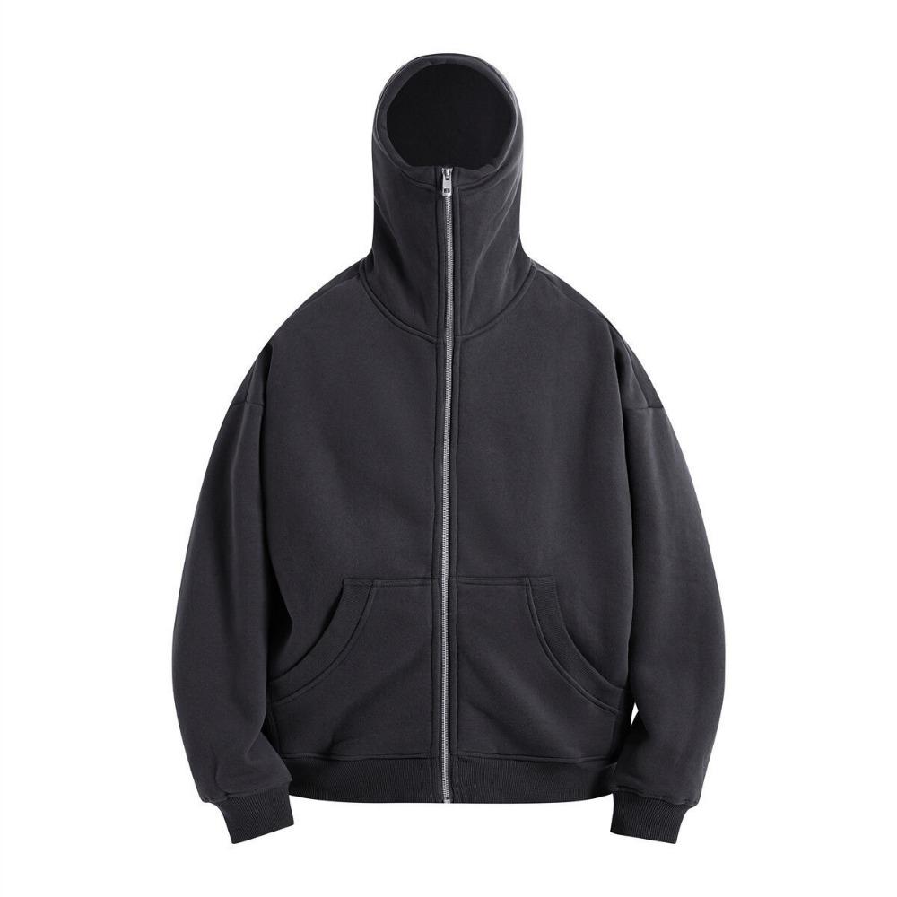 Men's Cross Border New American High Neck Face Protection Hoodie Black Basic Heavy Duty Zipper Cardigan