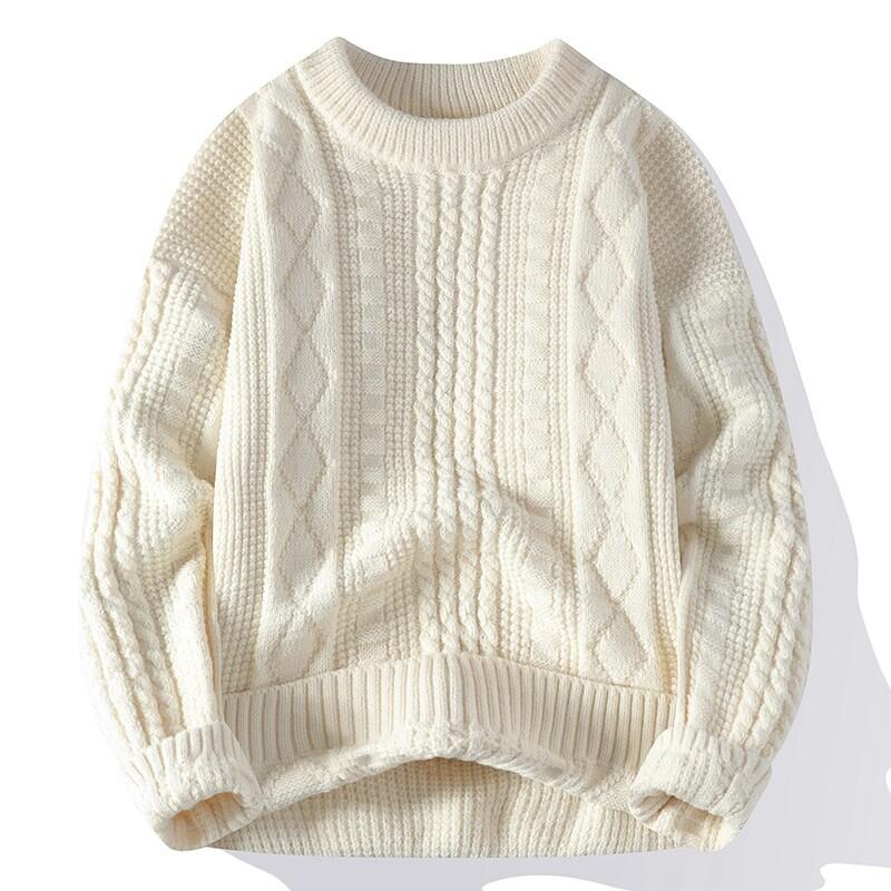 Fashion Jacquard Warm Sweater Men's Autumn and Winter Crew Neck Knitted Sweater Solid Color Sweater Bottom Shirt