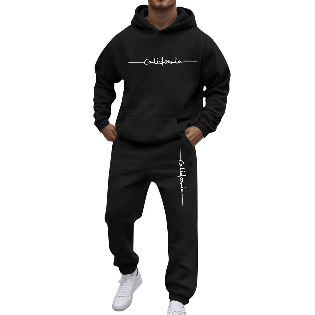 Herren Casual und personalisiert bedrucktes Langarm-Kapuzensweatshirt, Herren Sport-Sweatshirt und Sweatpants zweiteiliges Set
