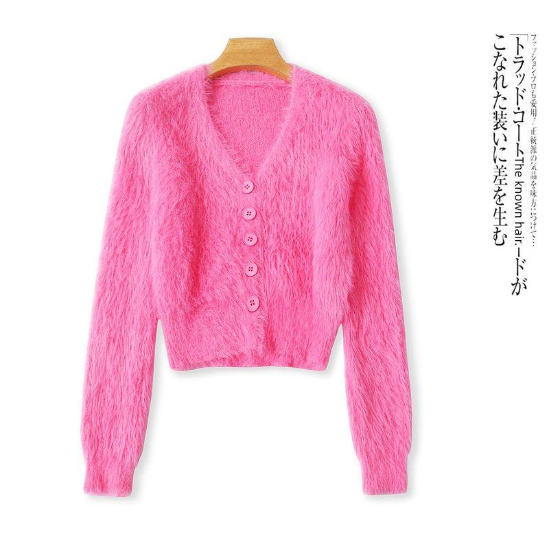 

Кардиган из искусственного норкового бархата Осень Новый Внешняя торговля Женская одежда Мода V-образный вырез Однобортный Длинный рукав Однотонный 32289 Pink B- 12-8-4 M