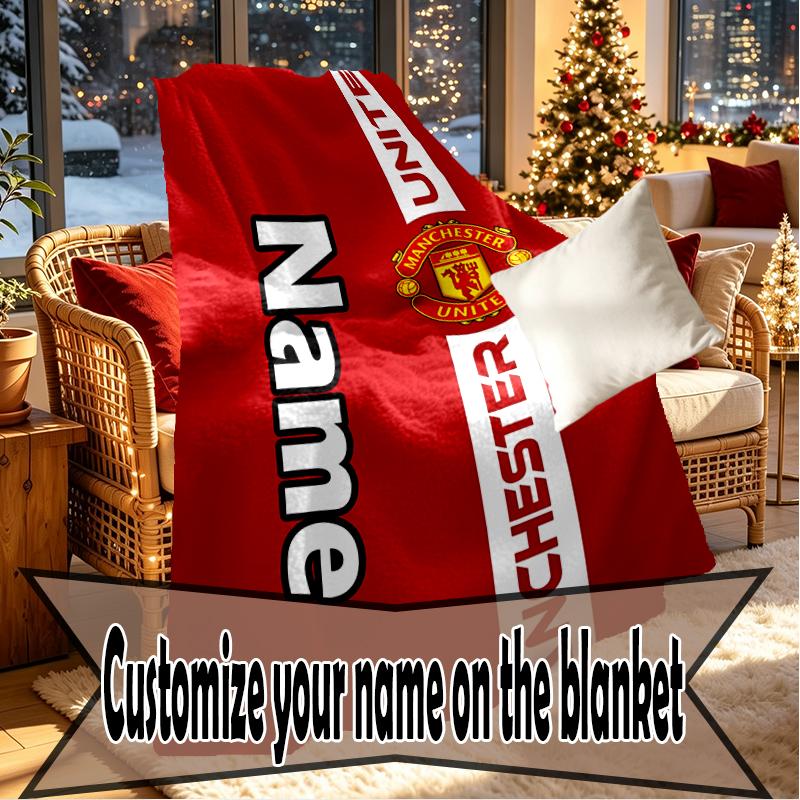 Custom Name Personalized Manchester Football F.C Print Blankets, Home Decor, Bedroom, Sofa, Camping, Couch, Gifts for Birthday Christmas