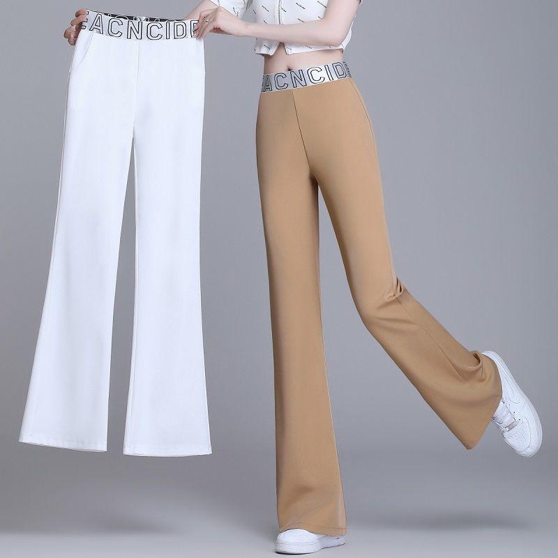 Office Lady Korean Fashion Thin Solid Wide Leg Suits Pants Spring Summer Women High Waist Elastic Loose Casual Straight Trousers