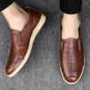 Men's Handmade Slip-on Leather Shoes: Comfortable, Non-slip, Breathable, Soft Sole, Casual Large Size.