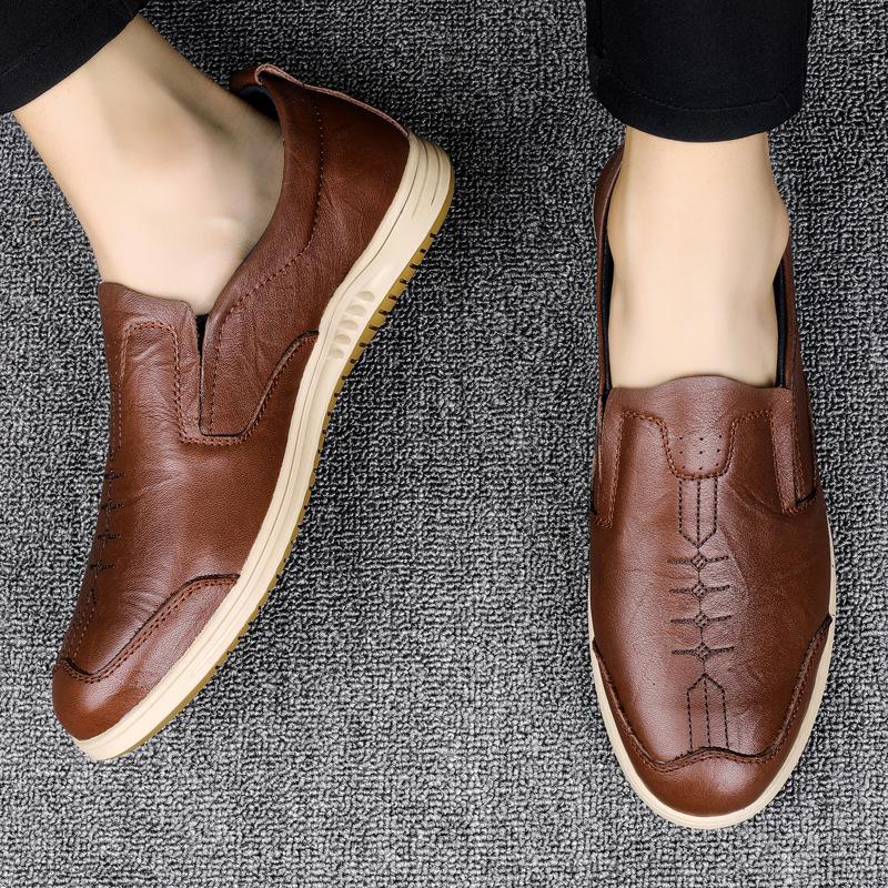 Men's Handmade Slip-on Leather Shoes: Comfortable, Non-slip, Breathable, Soft Sole, Casual Large Size.