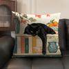 Black Cat Books Cushion Cover Linen Organic Fabric DoubleSided Printing Sofa Breathable Home Decor Gift Pillow Case