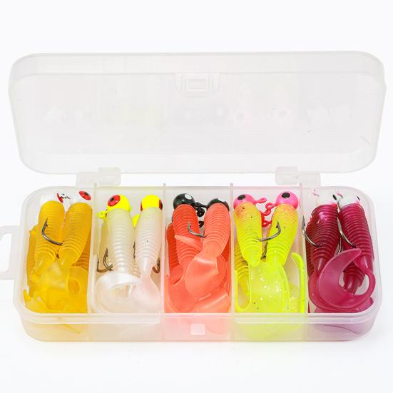 20Pcs Soft Fishing Lure Metal Jig Head Fishing Hooks Realistic Design Bright Color Artificial Bait Worm Lure Fishing Accessories