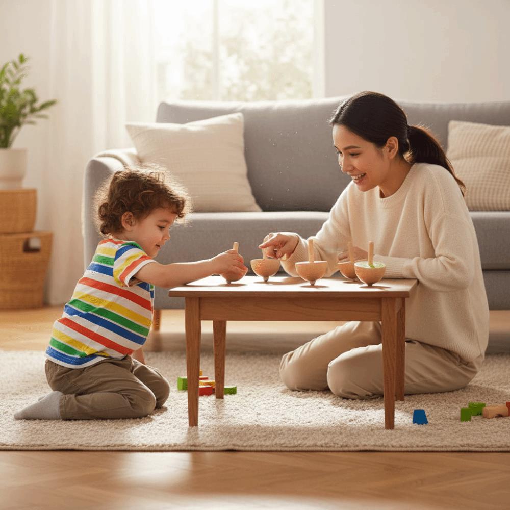 6 Stück/Set Naturholz Drehkreisel Spielzeug Cartoon Tier Holzkreisel Set Kinder