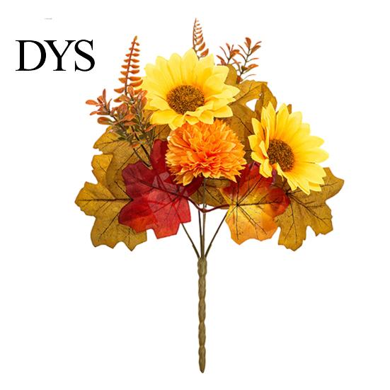 Holiday Gift for Thanksgiving Artificial Sunflower Maple Leaf Bouquet, Fall Flowers, Realistic Silk Faux Leaves Vase Flower Table Mantel Entryway