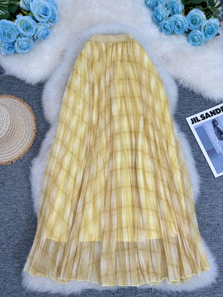 Women's European Plaid A-line Midi Skirt, Perfect for Commuting and Holidays