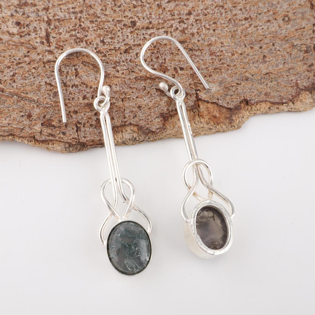 Moss Agate Gemstone Jewelry, 925 Solid Sterling Silver Earrings, Beautiful Handmade Silver Earrings Gift For Love Jewelry Dainty Earrings