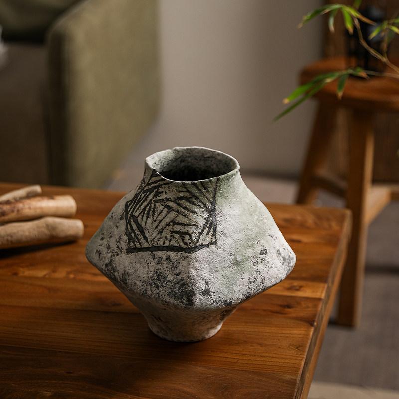 Ceramic Vase Coarse Ceramic Vase Flower Arrangement Retro Handmade Wabi Sabi Style Dry Flowers Zen Flower Arrangement