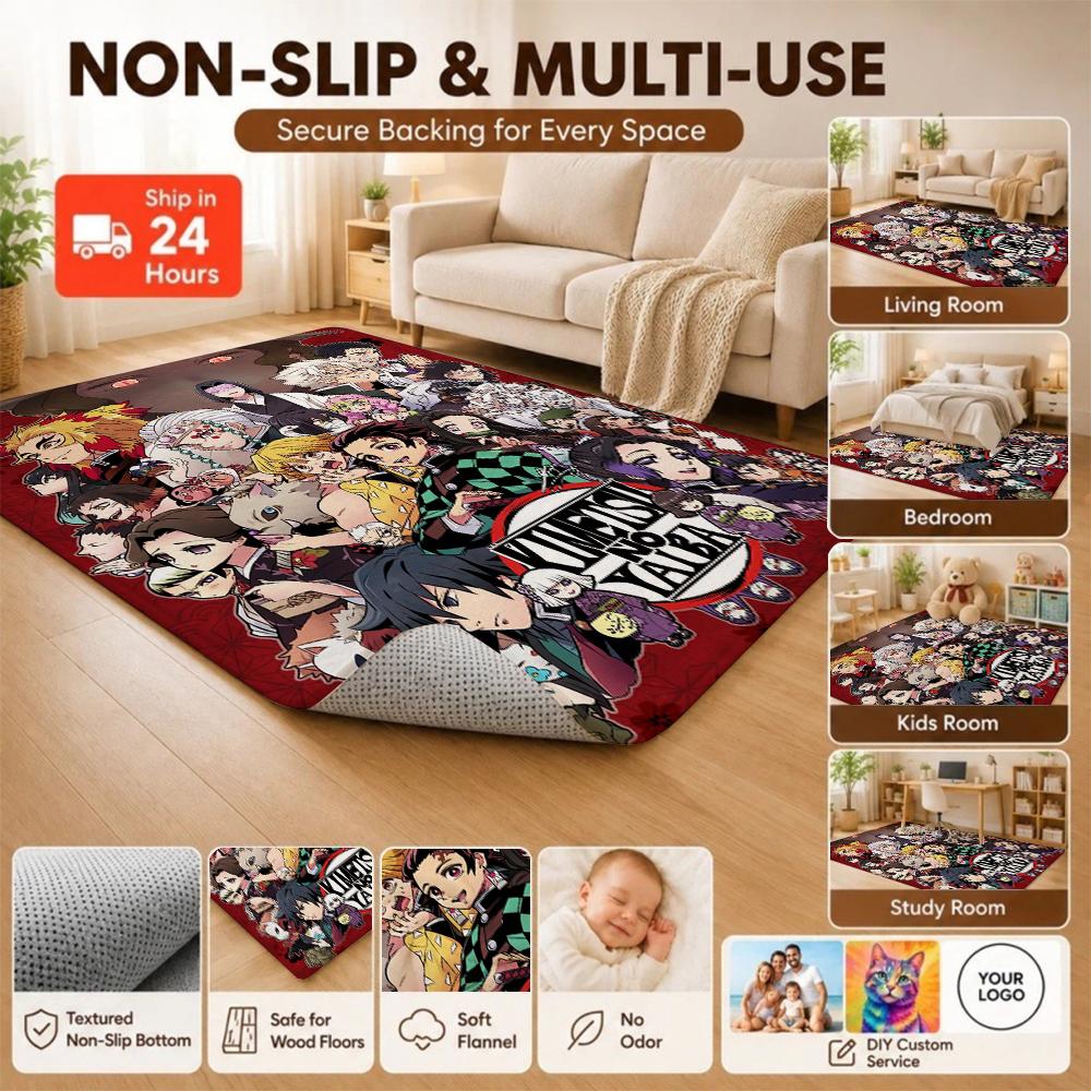 Demon Slayer Character Collection Indoor Rug Thick Nonslip Carpet For Study Reading Area Home Decor Halloween Gift