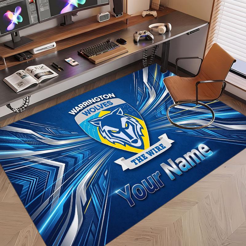 Custom Rug Warrington Wolves Pattern Print Name Text Soft Non‑Slip Floor Carpet for Home Indoor Decoration