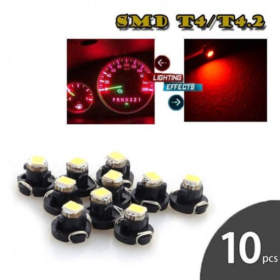 10x Red T4 T4.2 Neo Wedge 1SMD LED Cluster Instrument Dash Climate Bulbs Light M