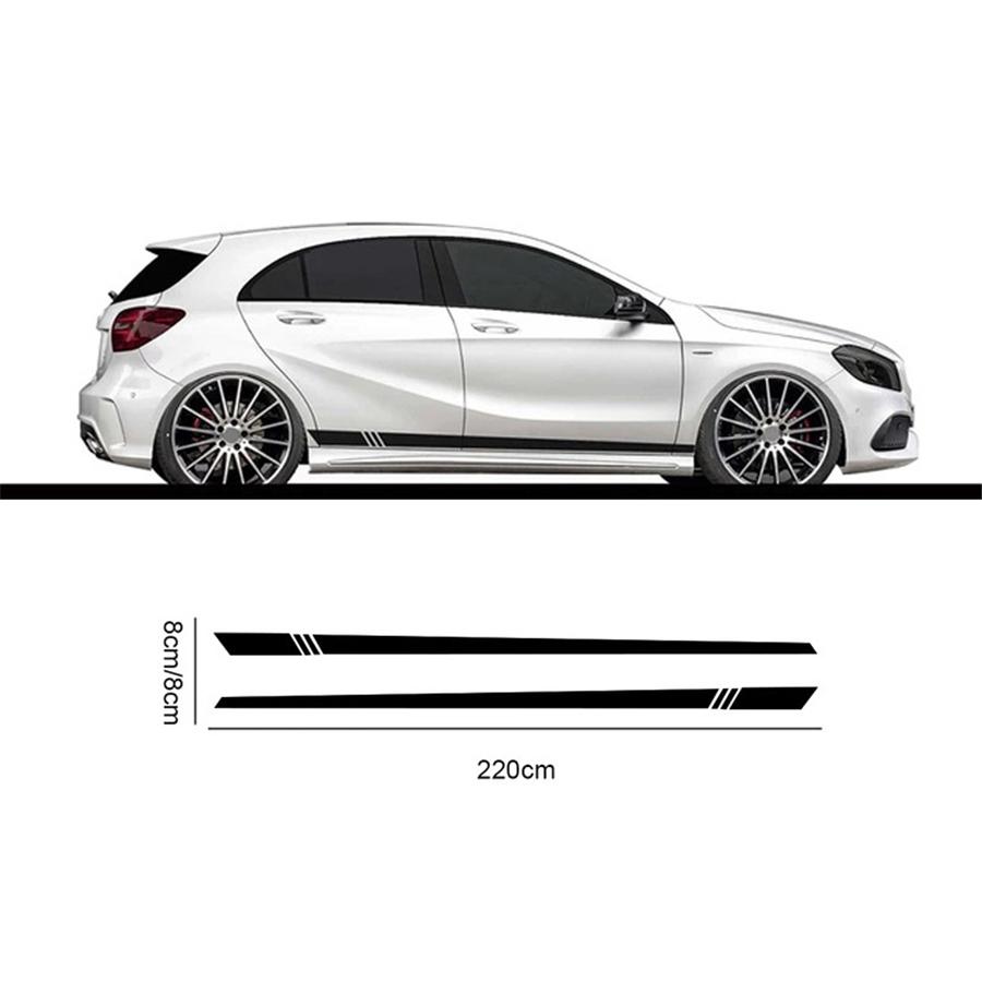 

2pcs 2.2M Universal Car Body Door Side Skirt Stripes Stickers Vinyl Decals Black