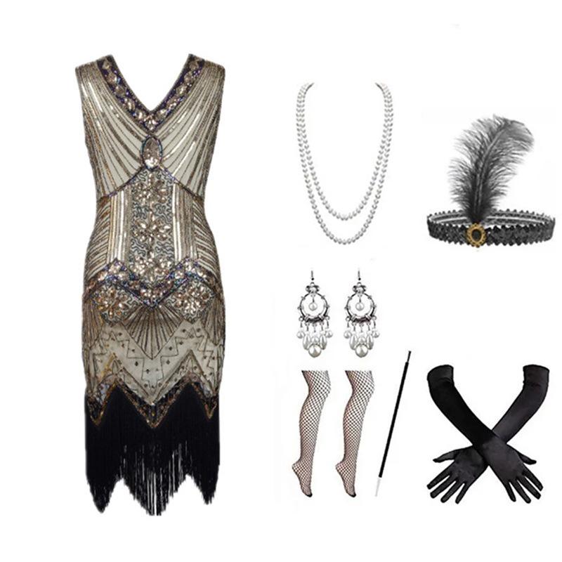 1920s Gatsby-Inspired Beaded Sequin Fringe Dress - Retro Evening Style for Women