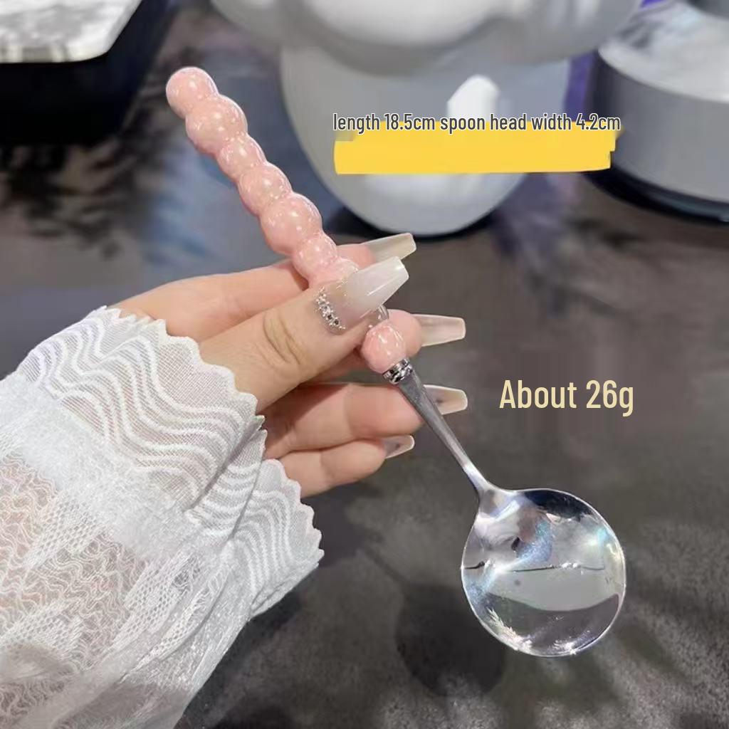 Elegant Stainless Steel Pearl Handle Dessert & Rice Spoon with Plastic Grip