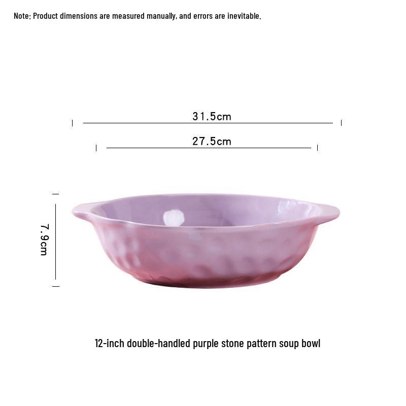 12" Double-Handled Ceramic Soup Bowl, Large Capacity Pot for Home Use, Ideal for Soup, Pickled Fish, and Boiled Meat, High-Temperature Resistant.