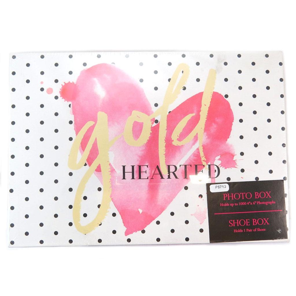 Les Trésors De Lily [P5713] - Krabička na vzpomínky / krabička na boty 'Láska - zlaté srdce' růžovobílá - 28,5x20x11 cm